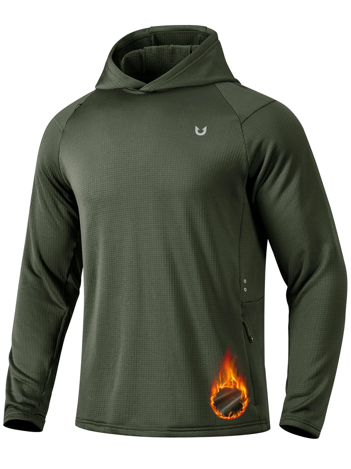 Men's Waffle Fleece Pullover Running Hoodie with Zipper Pockets — Men's waffle fleece pullover hoodie in Army Green — army green