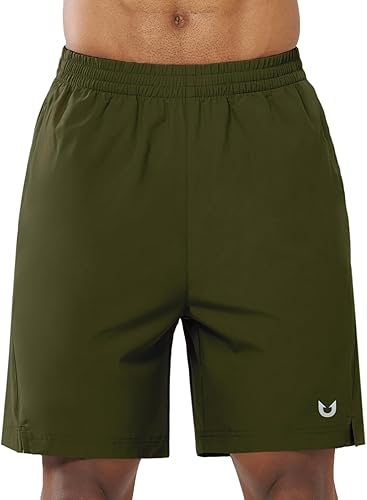 Men's Army Green Lounge Athletic Workout 7 inch Shorts Front