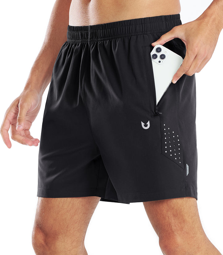 NORTHYARD Men's 5-Inch Black Workout Athletic Shorts with Zipper Pockets for Football