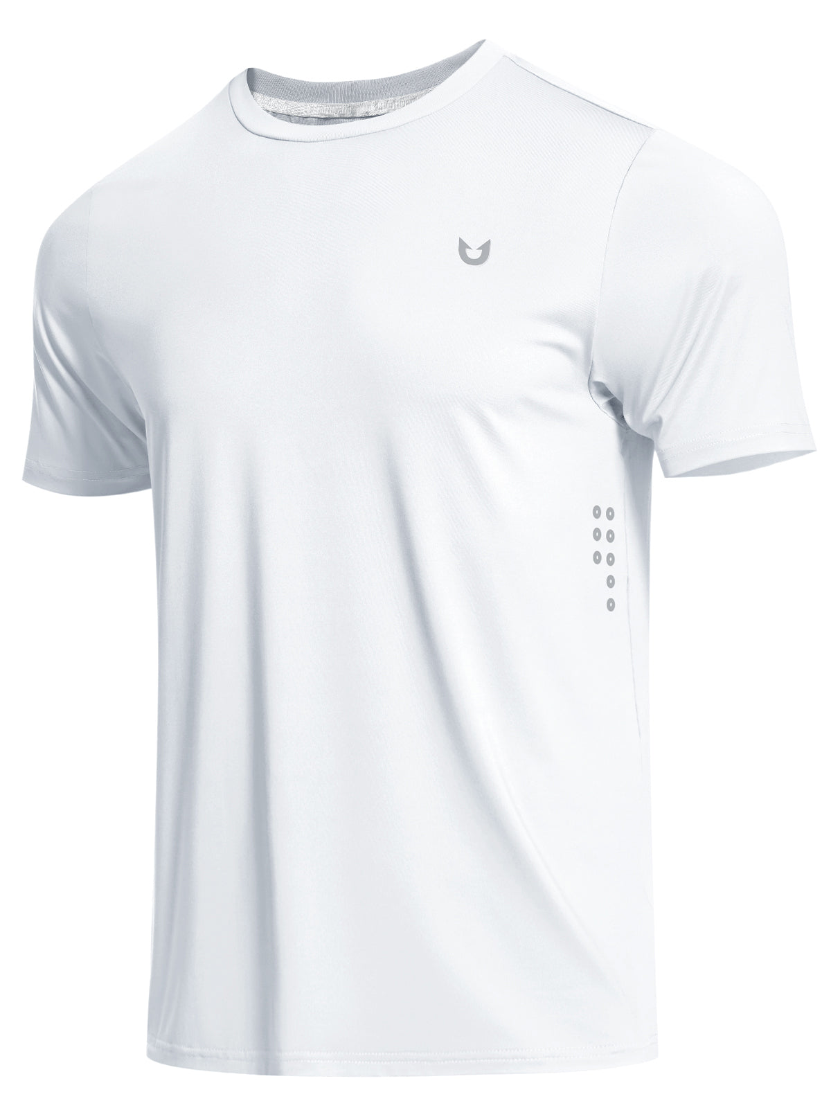 White Quick Dry Workout T-Shirt - Side View with Reflective Dots