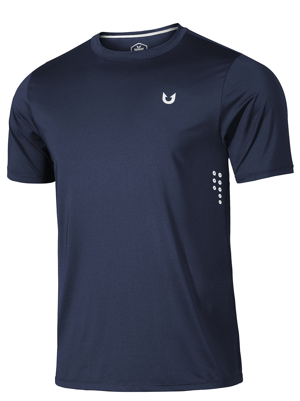 Navy Quick Dry Workout T-Shirt - Side View with Reflective Dots