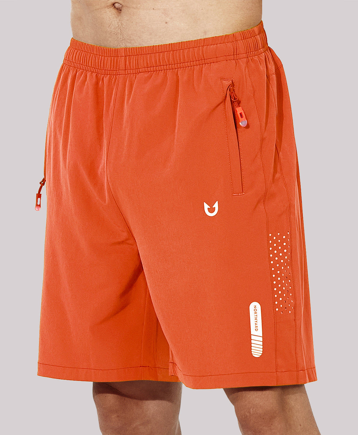 
Men's Athletic Workout 7 Inch Gym Shorts with Zipper Pocket for Hiking — Orange