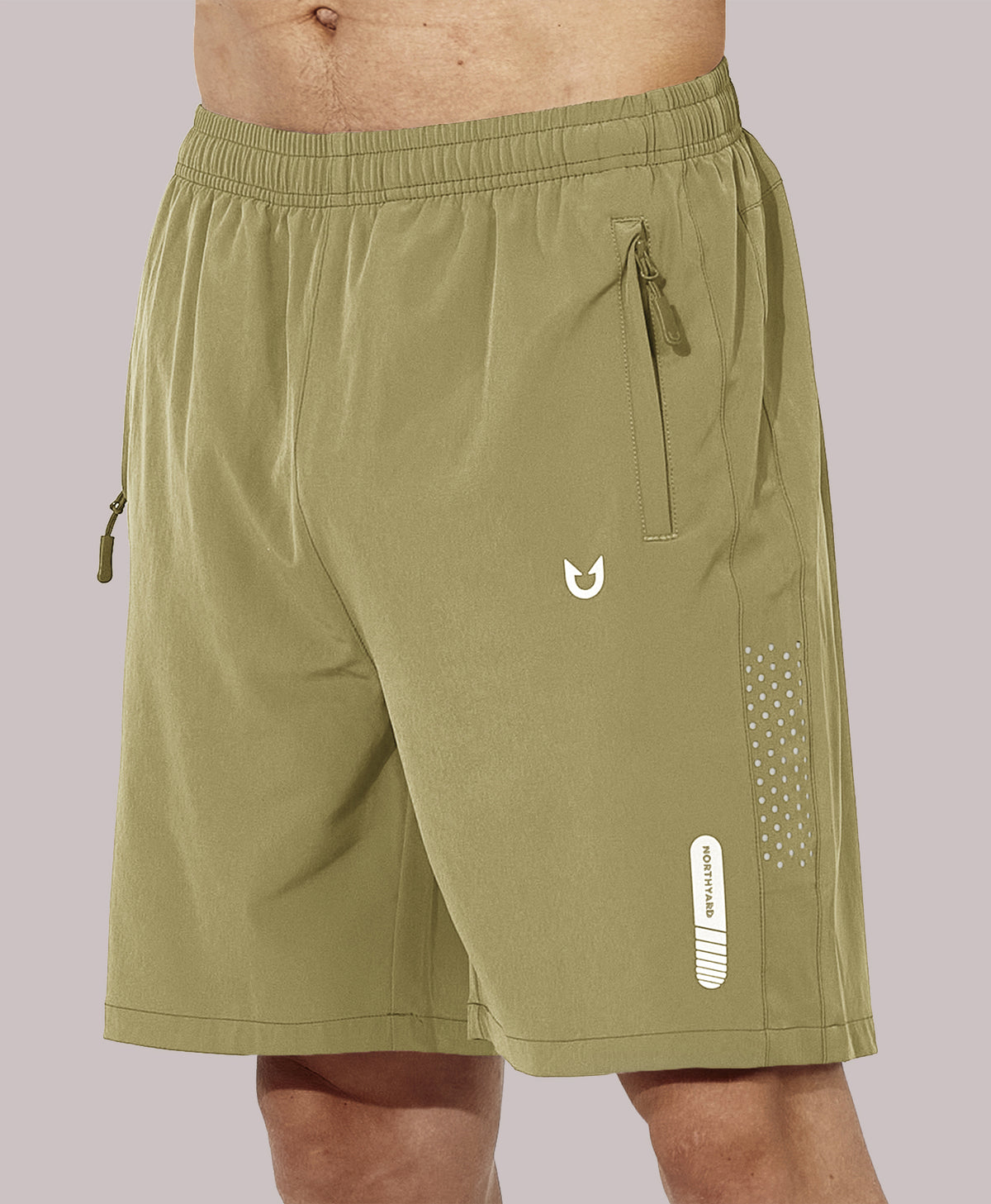 
Men's Athletic Workout 7 Inch Gym Shorts with Zipper Pocket for Hiking — Khaki