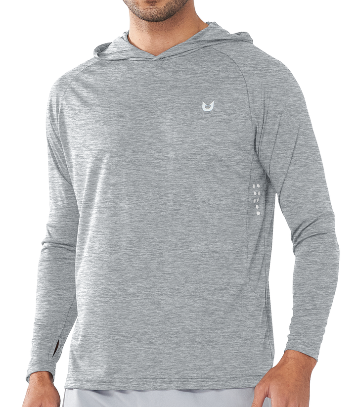 Northyard Men's Grey Heather Fishing Sun Hoodie T Shirt Lightweight Long Sleeve for Workout