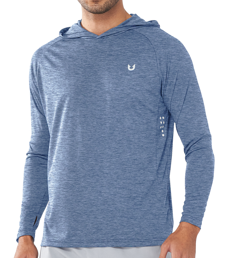 Northyard Men's Blue Heather Fishing Sun Hoodie T Shirt Lightweight Long Sleeve for Workout