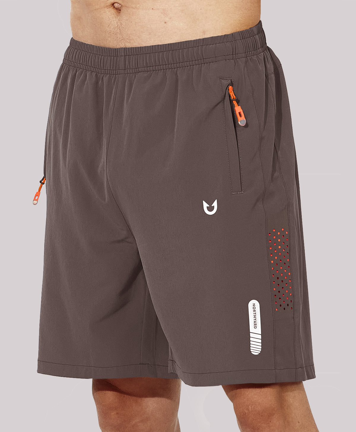 
Men's Athletic Workout 7 Inch Gym Shorts with Zipper Pocket for Hiking — Coffee