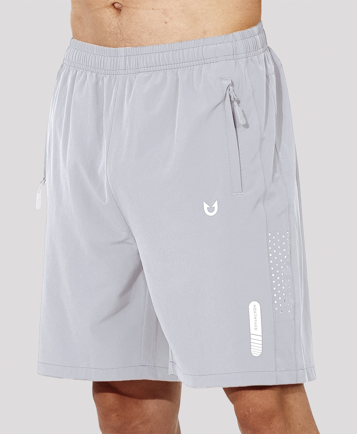 
Men's Athletic Workout 7 Inch Gym Shorts with Zipper Pocket for Hiking — Grey