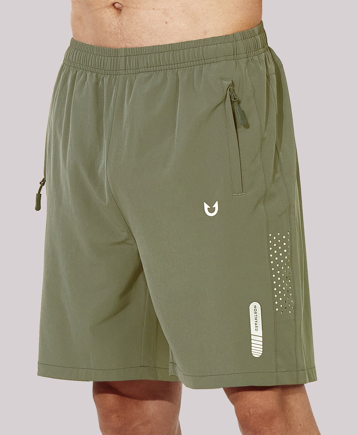 
Men's Athletic Workout 7 Inch Gym Shorts with Zipper Pocket for Hiking — Army Green