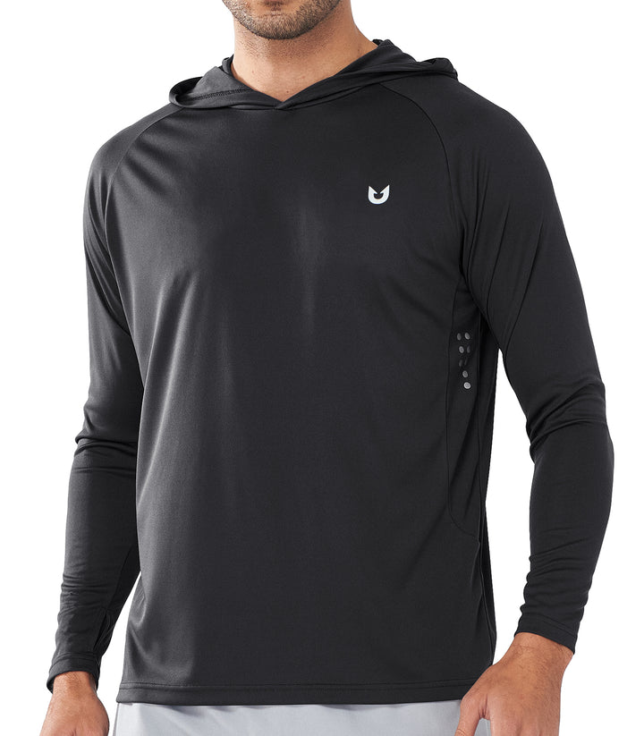 Northyard Men's Black Fishing Sun Hoodie T Shirt Lightweight Long Sleeve for Workout