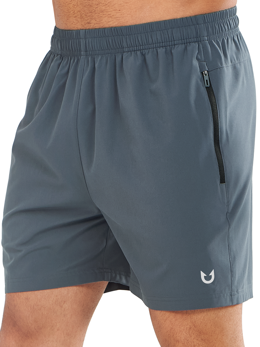 
Men's Cool Gray 5 inch Workout Gym Stretch Shorts Lightweight with Zipper Pocket