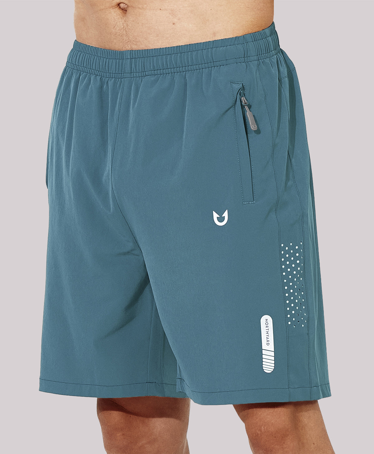 
Men's Athletic Workout 7 Inch Gym Shorts with Zipper Pocket for Hiking — Grey Blue