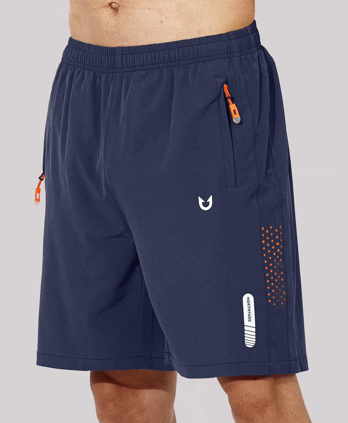 
Men's Athletic Workout 7 Inch Gym Shorts with Zipper Pocket for Hiking — Navy