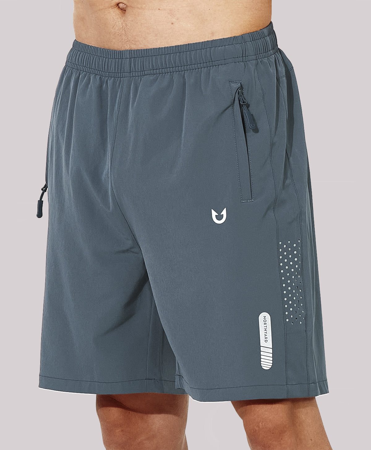 
Men's Athletic Workout 7 Inch Gym Shorts with Zipper Pocket for Hiking — Cool Grey