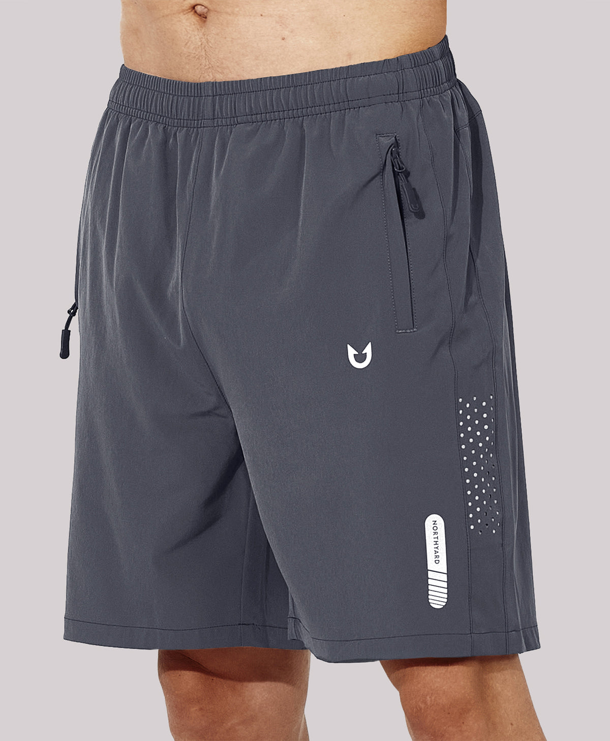 
Men's Athletic Workout 7 Inch Gym Shorts with Zipper Pocket for Hiking — Dark Grey