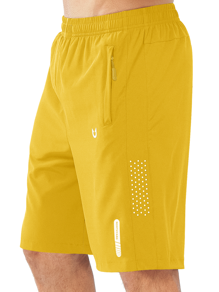 Northyard Men's Yellow 9 inch inseam Athletic Shorts Lightweight for Run Hiking Workout