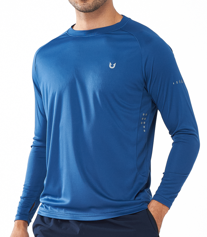 Northyard Men's Dark Blue Lightweight Long Sleeve Running Shirts Fishing Sun Undershirts
