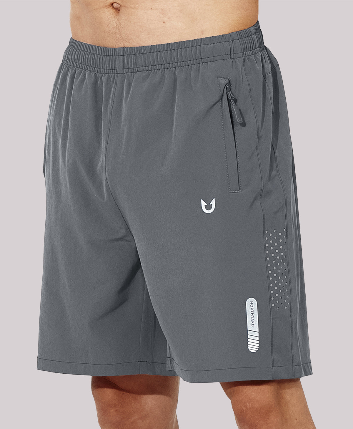 
Men's Athletic Workout 7 Inch Gym Shorts with Zipper Pocket for Hiking — Smoke Grey