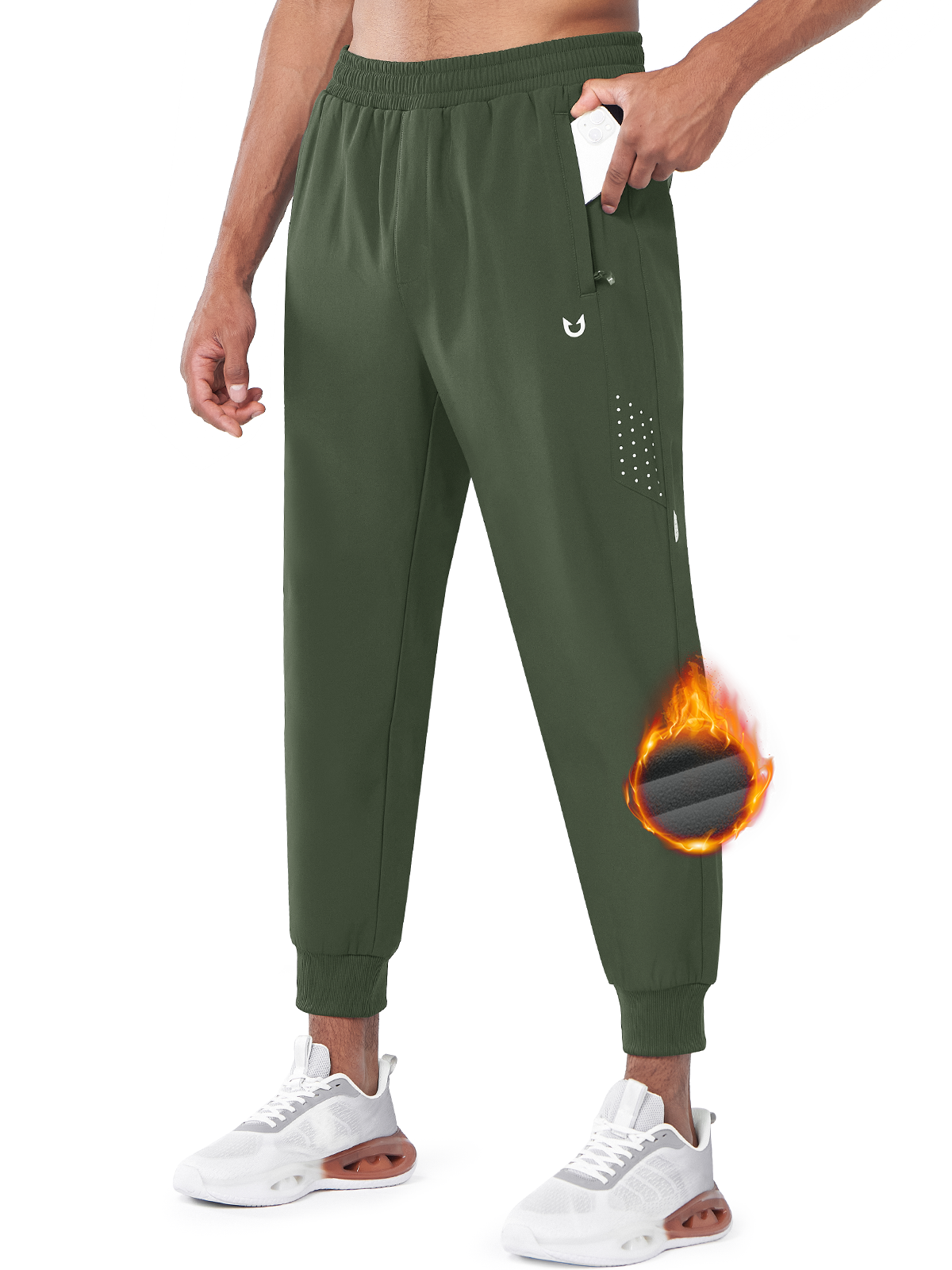 
Mens Army Green Fleece Vuori Joggers Workout Hiking Sweatpants With Zipper Pocket