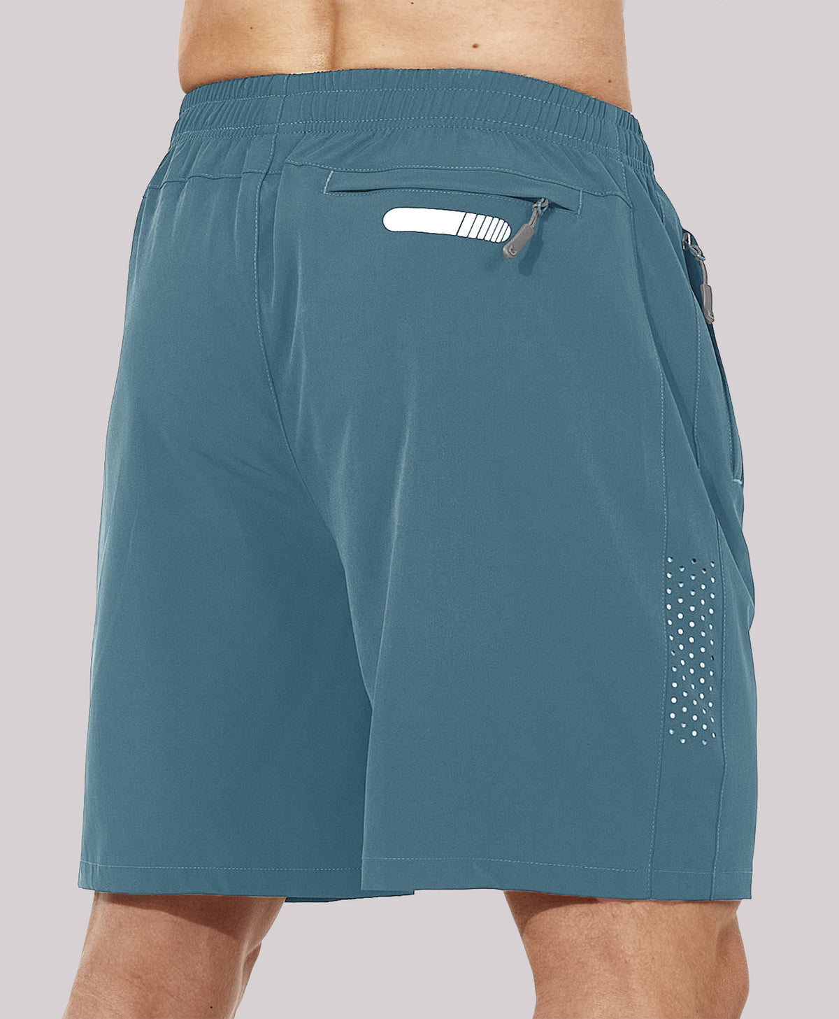 
Men's Athletic Workout 7 Inch Gym Shorts with Zipper Pocket for Hiking — Grey Blue