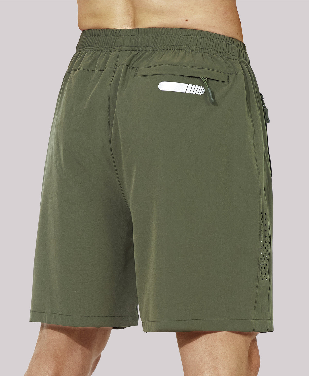 
Men's Athletic Workout 7 Inch Gym Shorts with Zipper Pocket for Hiking — Army Green