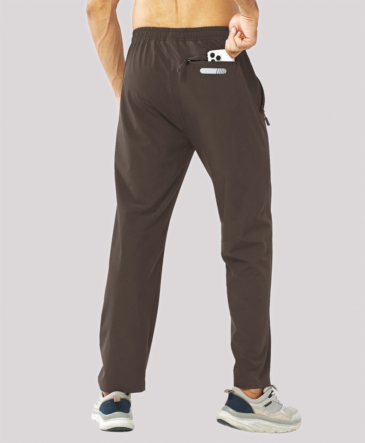 
Men's Lightweight Running Pants with Zipper Pockets — Brown