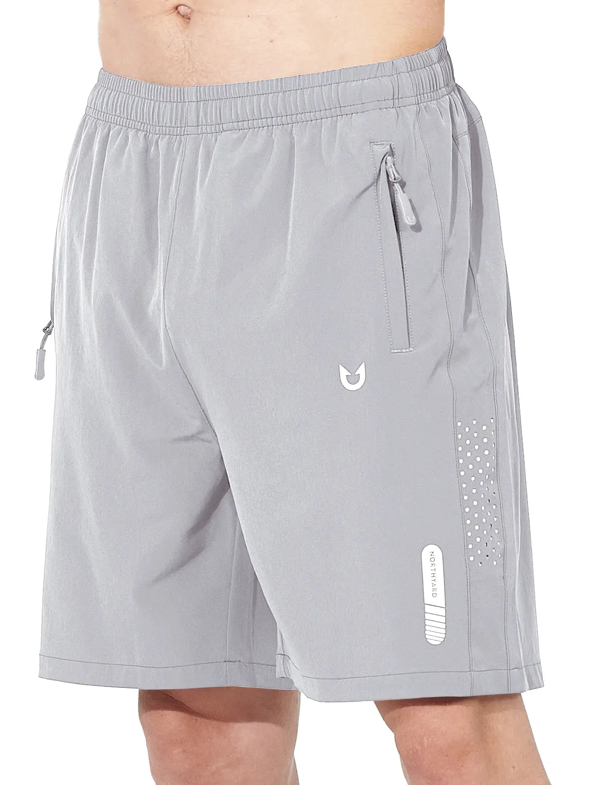 Northyard Men's Athletic Workout 7 Inch Gym Shorts with Zipper Pocket for Hiking Grey