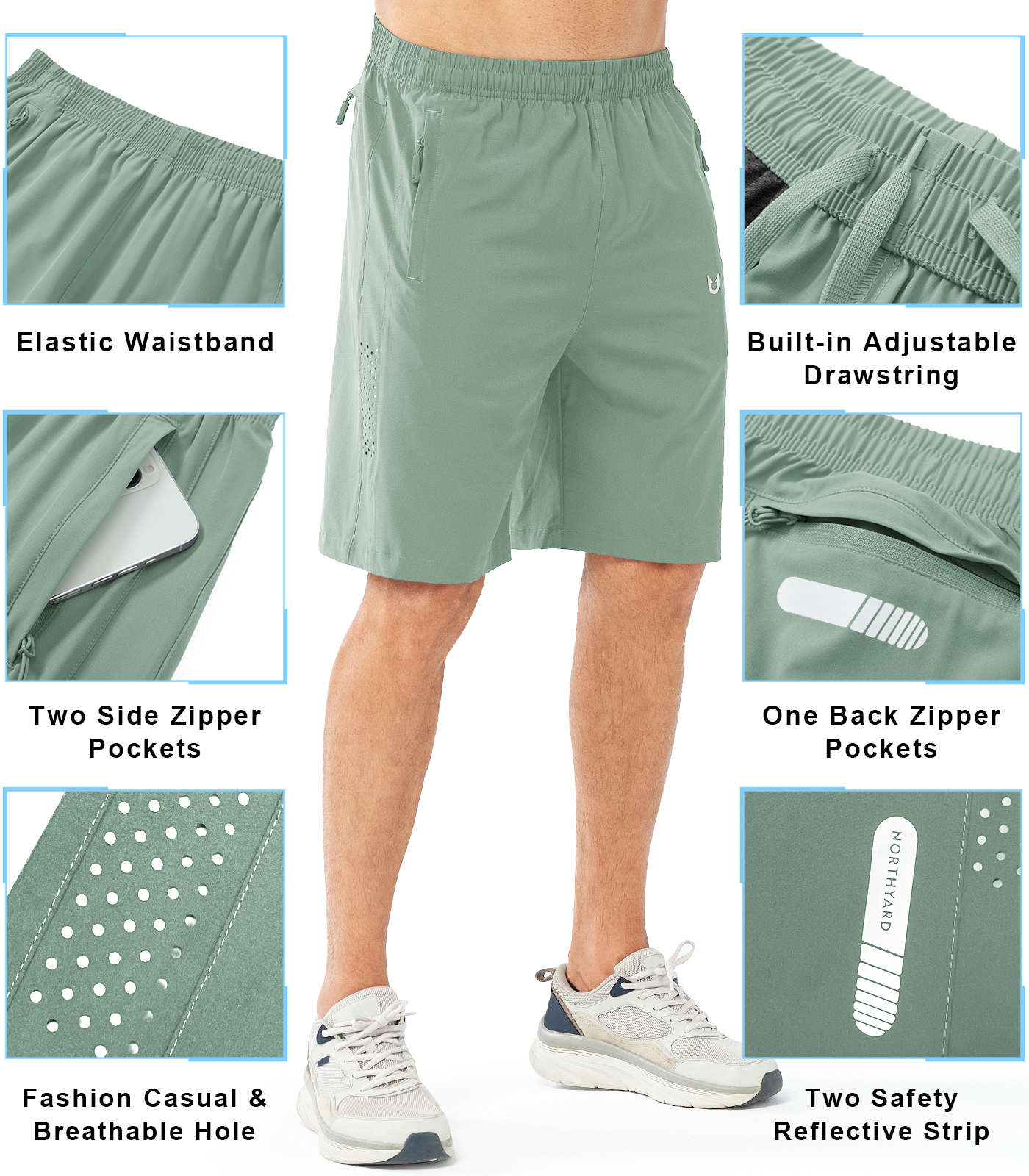 Men's Hiking 9 Inch Inseam Athletic Shorts Quick Dry Fit Gym Workout