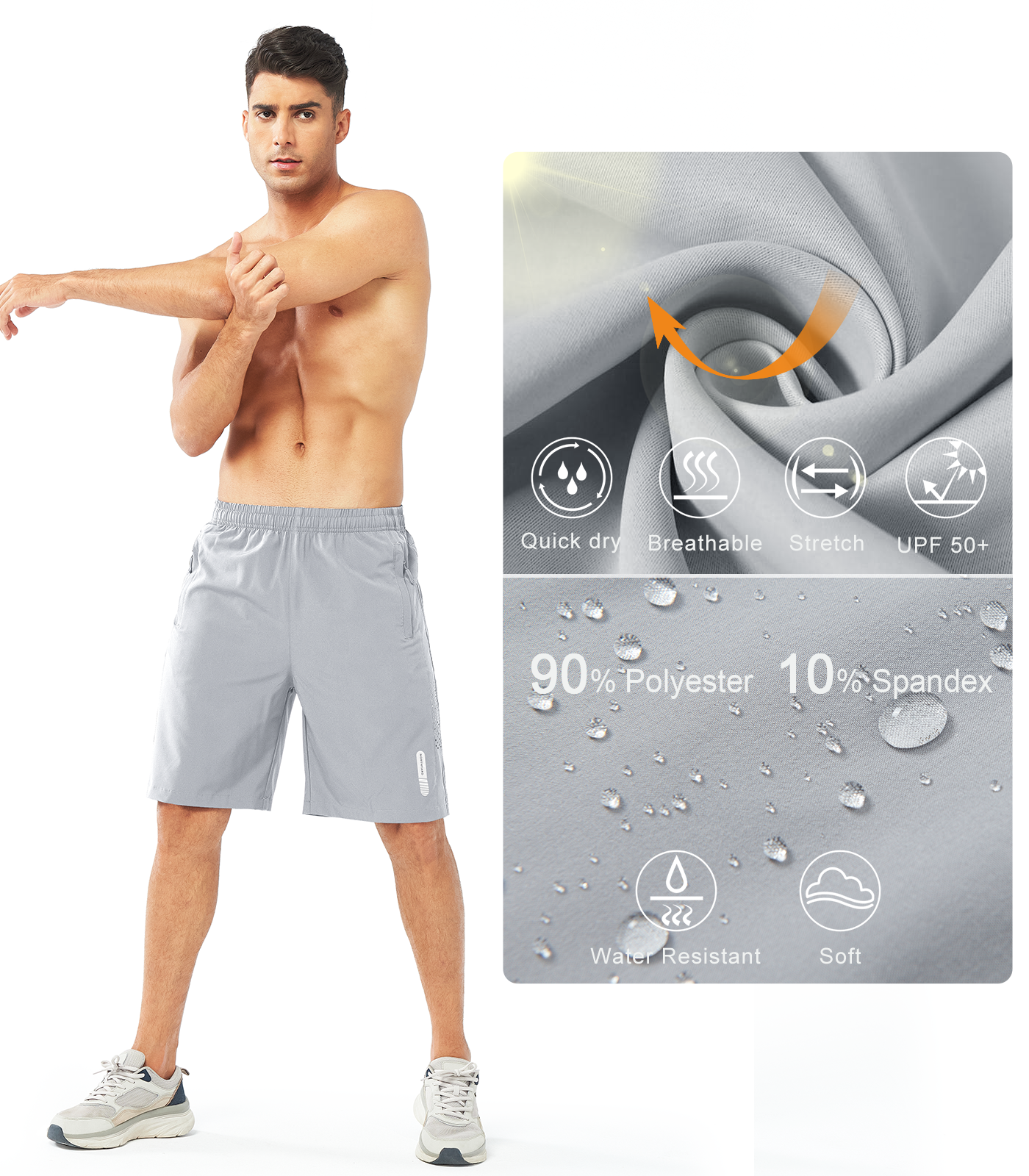 Men's Hiking 9 Inch Inseam Athletic Shorts Quick Dry Fit Gym Workout