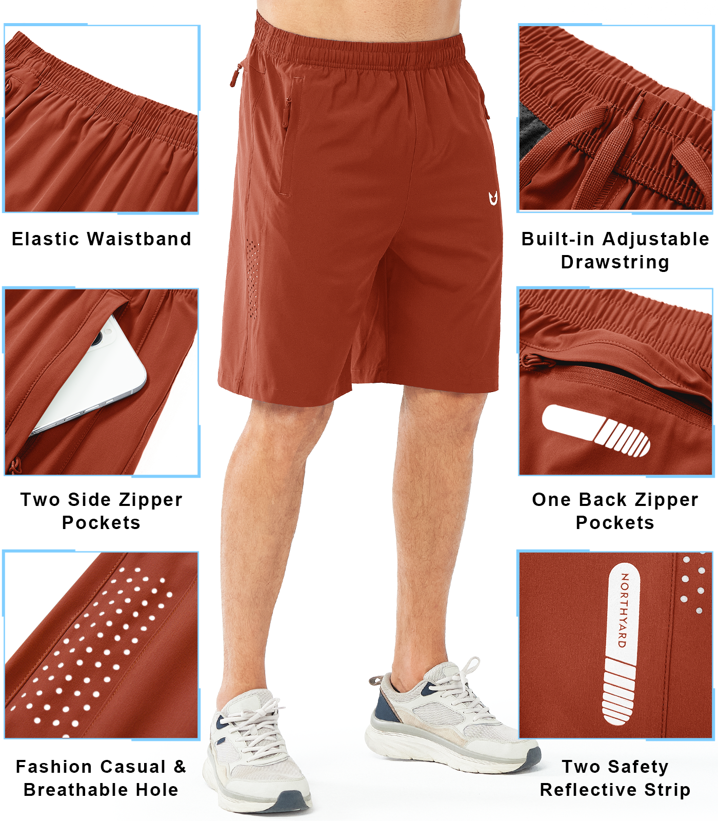 Men's Hiking 9 Inch Inseam Athletic Shorts Quick Dry Fit Gym Workout