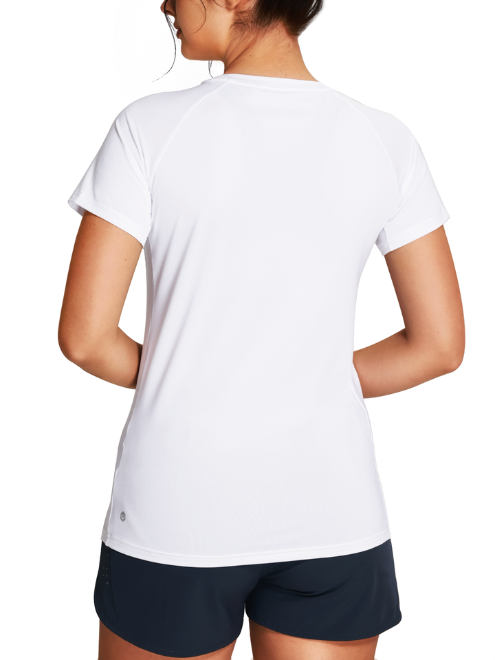 Women's White Yoga Compression Running T Shirts Back