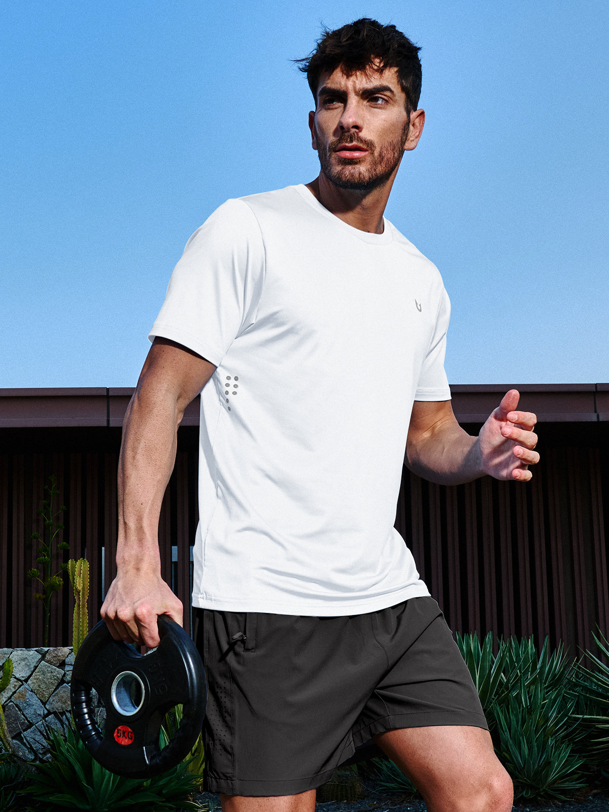 White Men's Performance Running Shirt On-Model - Lightweight Gym & Workout Gear