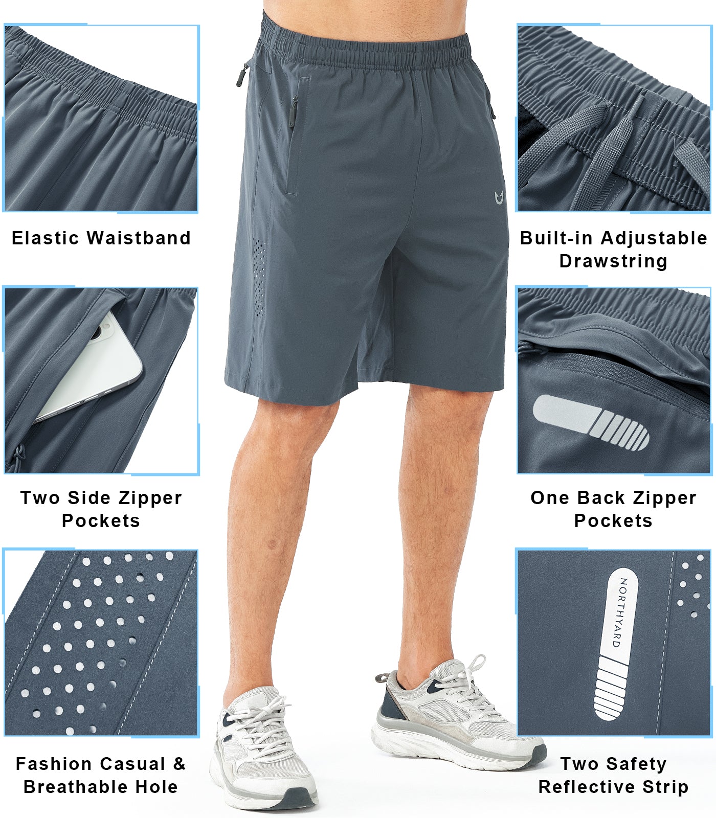 Men's Hiking 9 Inch Inseam Athletic Shorts Quick Dry Fit Gym Workout