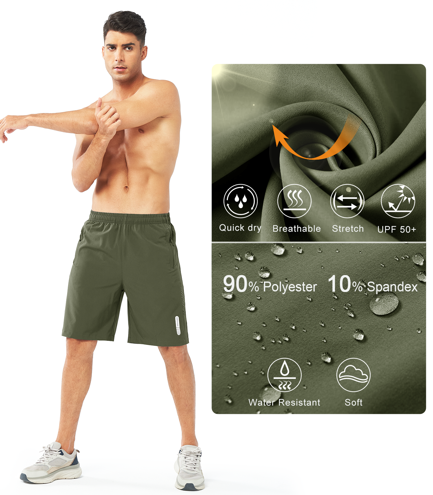 Men's Hiking 9 Inch Inseam Athletic Shorts Quick Dry Fit Gym Workout