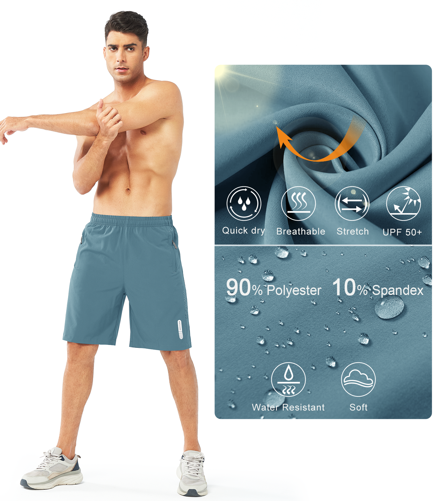 Men's Hiking 9 Inch Inseam Athletic Shorts Quick Dry Fit Gym Workout