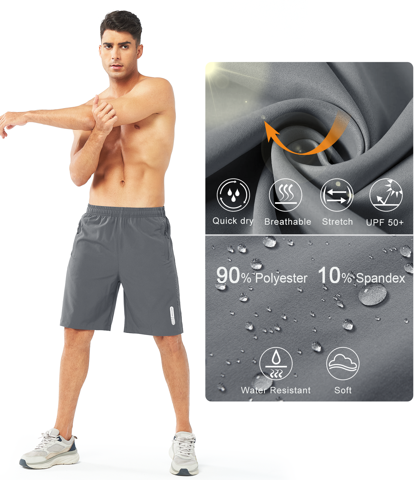 Men's Hiking 9 Inch Inseam Athletic Shorts Quick Dry Fit Gym Workout