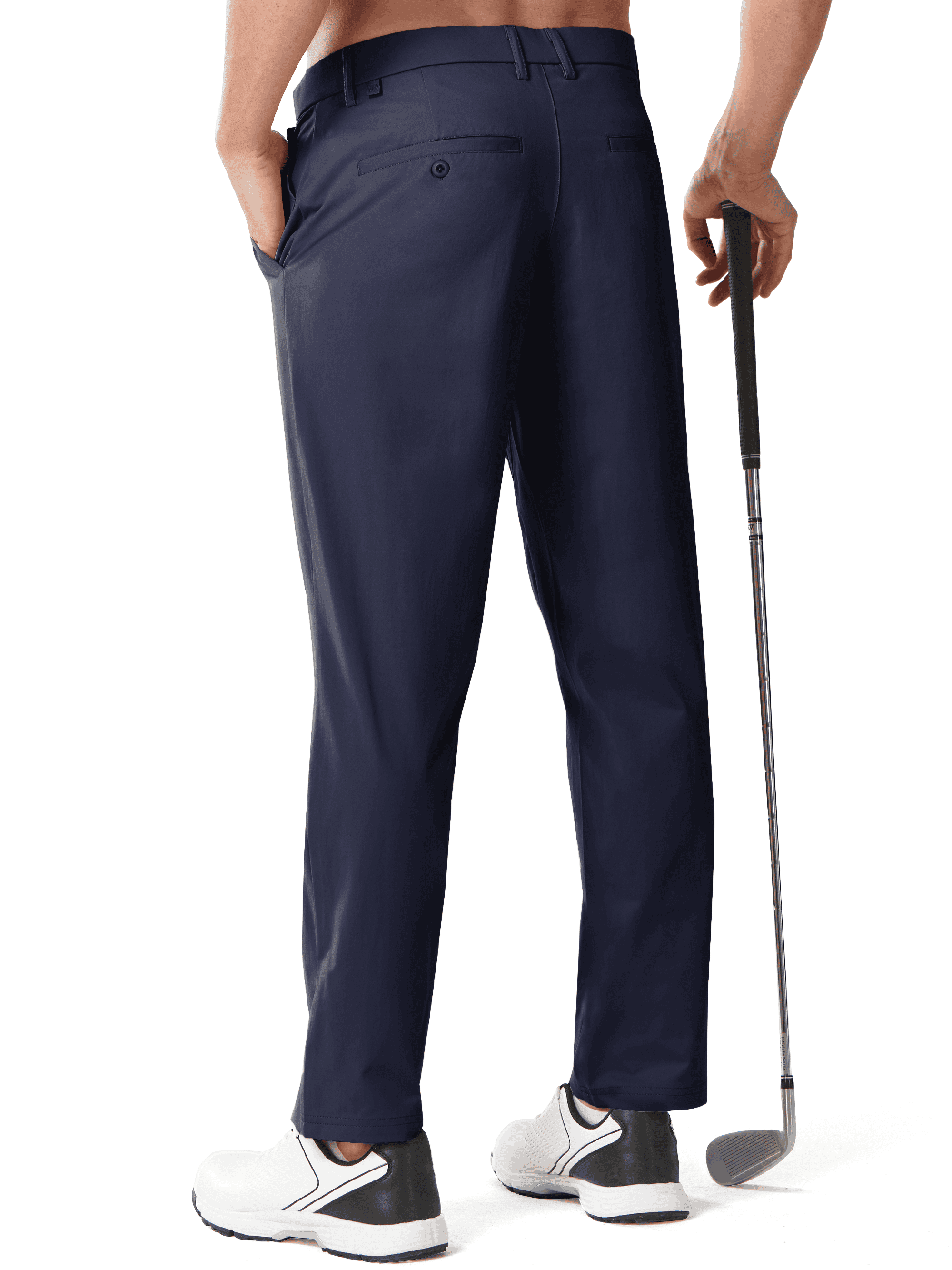 Navy Wrinkle-Resistant Flat Front Trousers - Back View