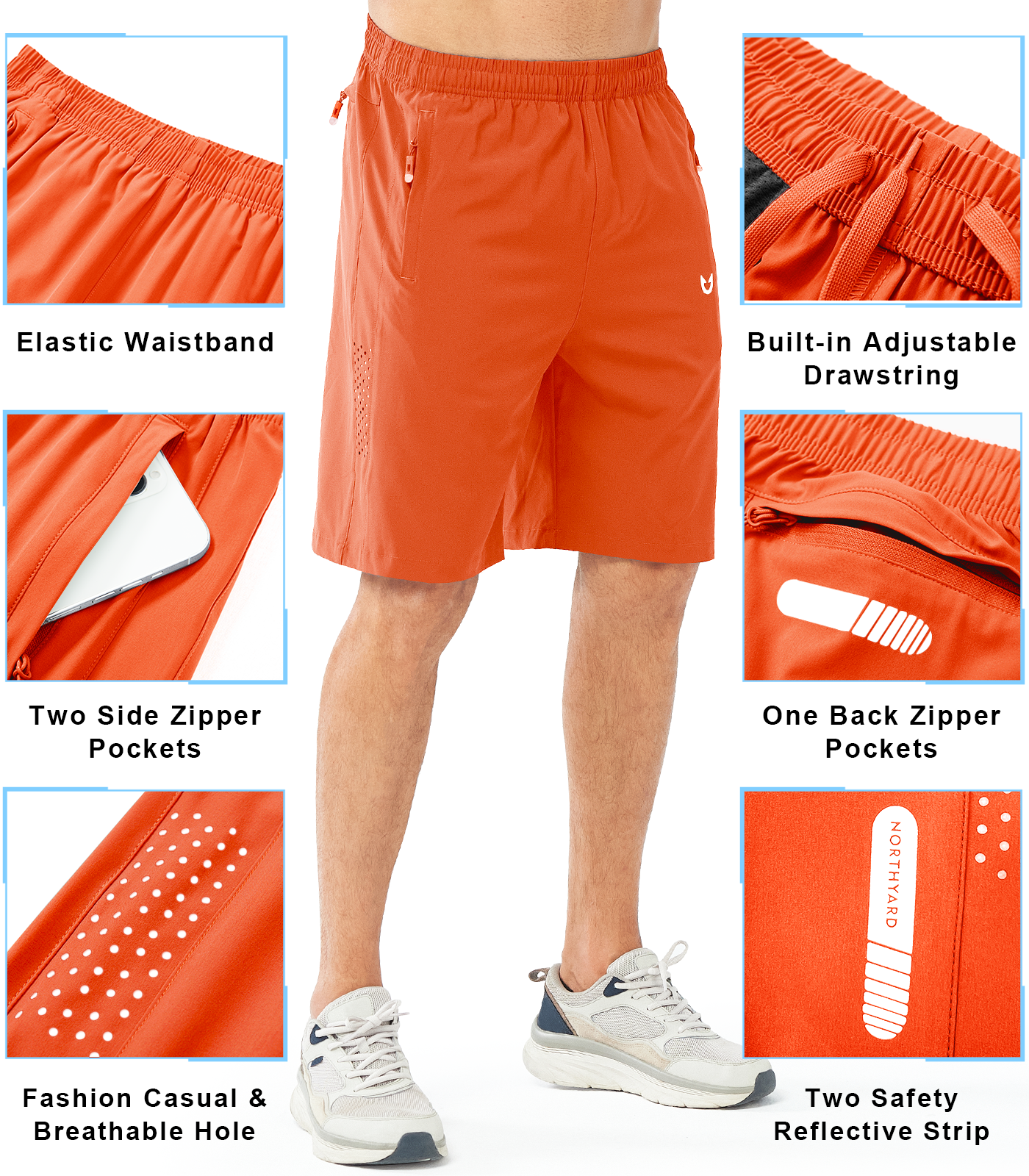 Men's Hiking 9 Inch Inseam Athletic Shorts Quick Dry Fit Gym Workout