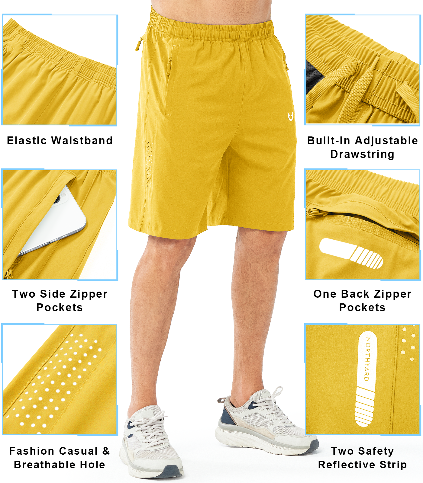 Men's Hiking 9 Inch Inseam Athletic Shorts Quick Dry Fit Gym Workout