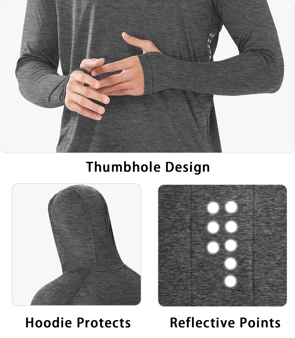 
Men's Fishing Sun Hoodie T Shirt Lightweight Long Sleeve for Workout — Carbon Heather