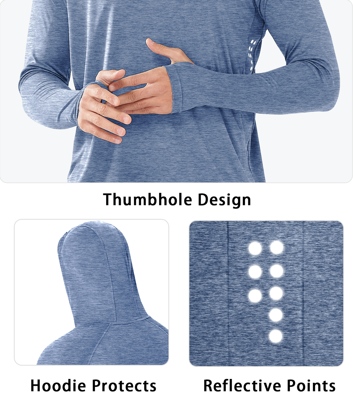 
Men's Fishing Sun Hoodie T Shirt Lightweight Long Sleeve for Workout — Blue Heather