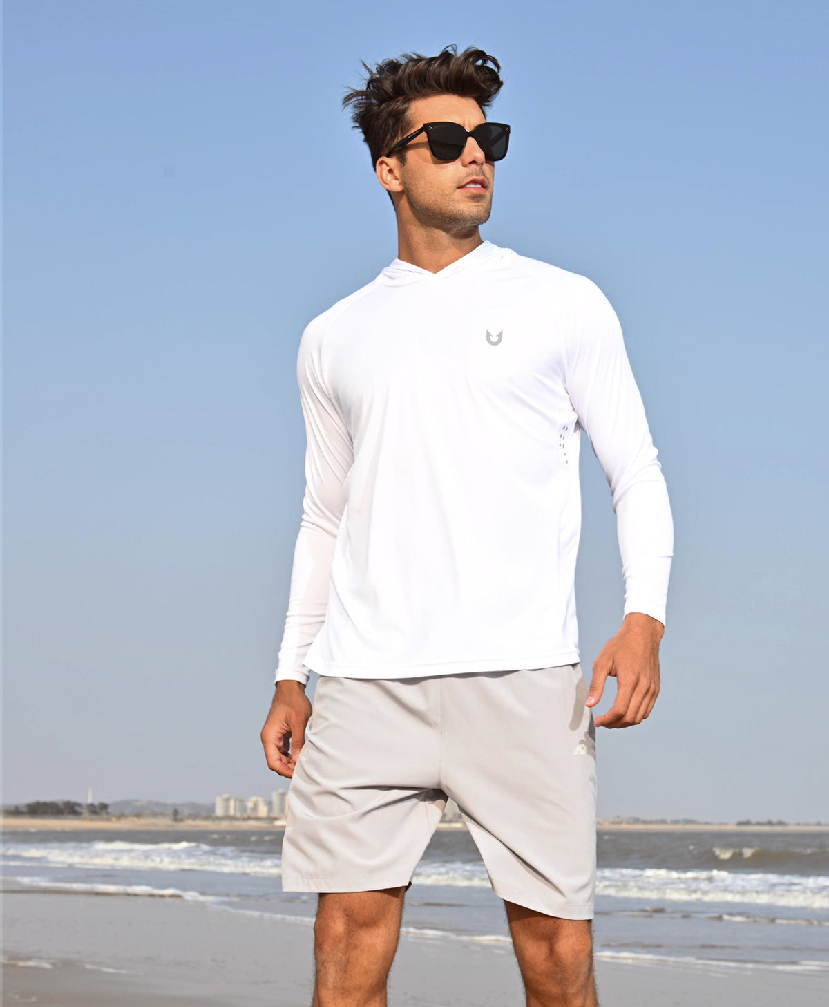 
Men's Fishing Sun Hoodie T Shirt Lightweight Long Sleeve for Workout — White
