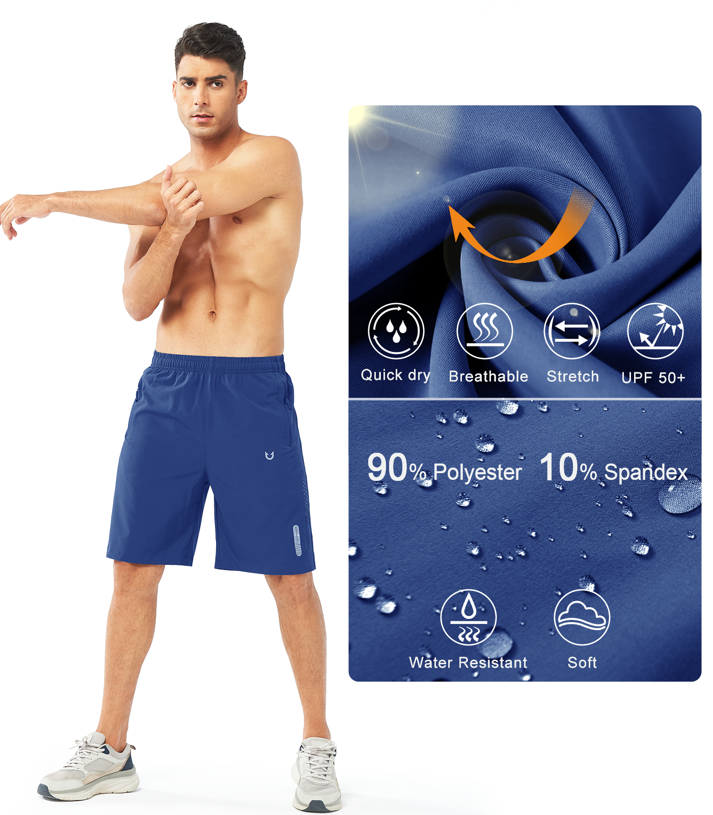 Men's Hiking 9 Inch Inseam Athletic Shorts Quick Dry Fit Gym Workout