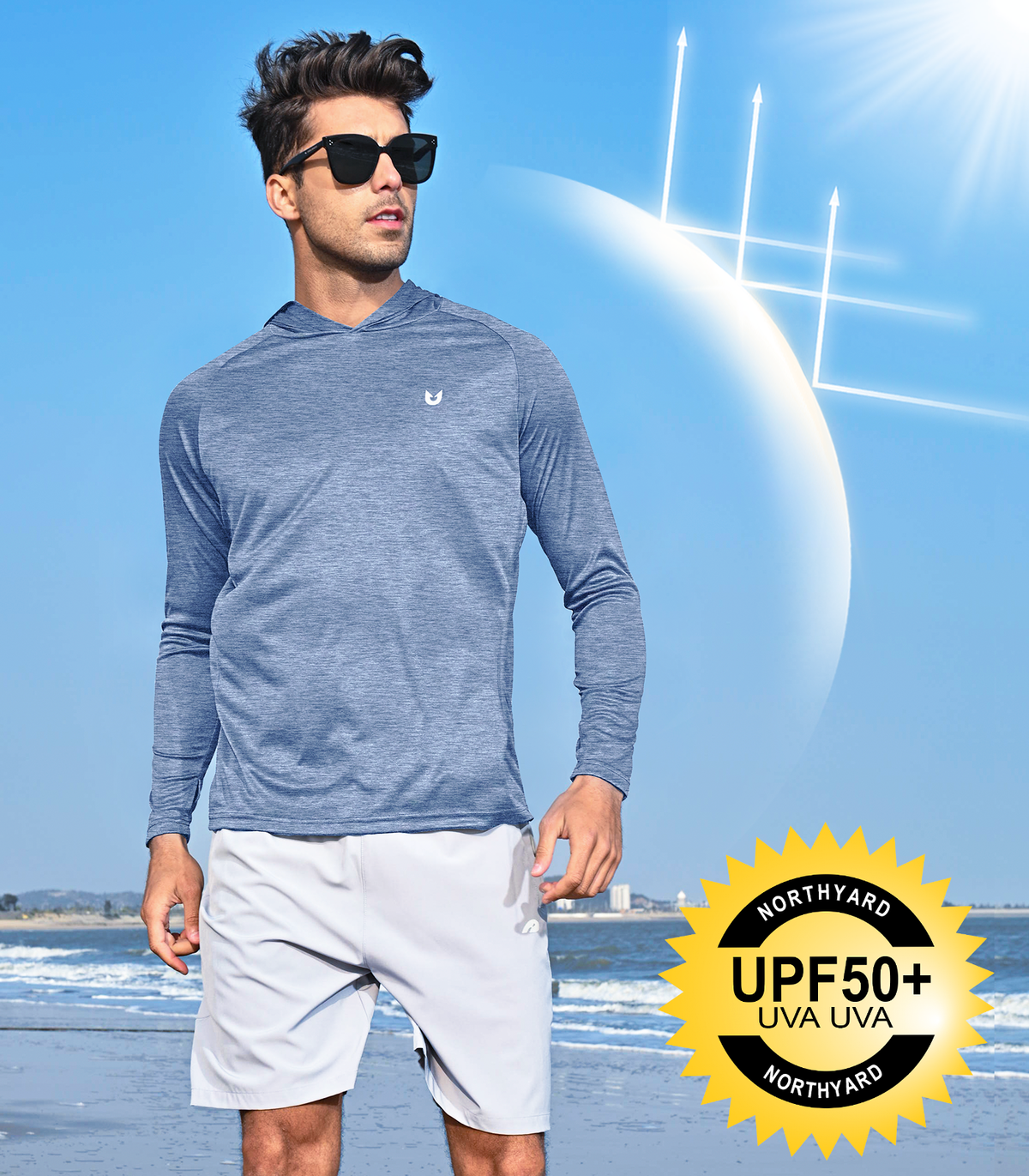 
Men's Fishing Sun Hoodie T Shirt Lightweight Long Sleeve for Workout — Blue Heather