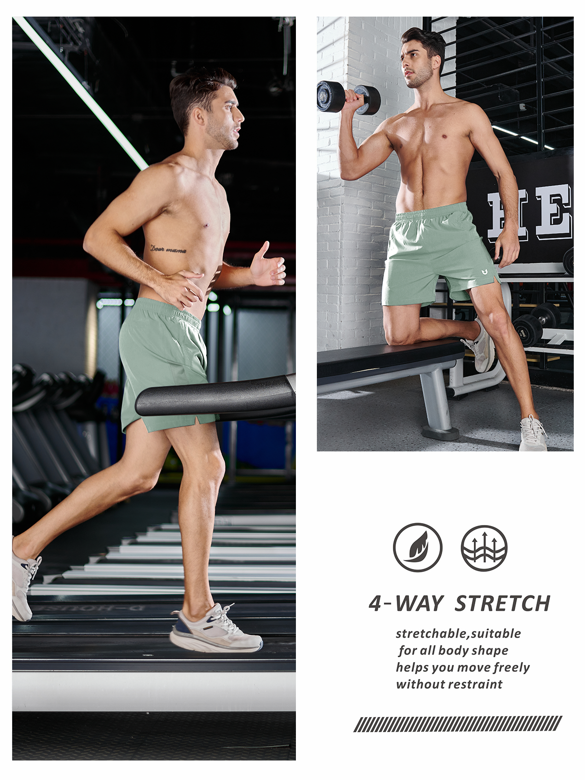 Men's Workout Running 5 inch Shorts with Pockets Quick Dry Fit Gym