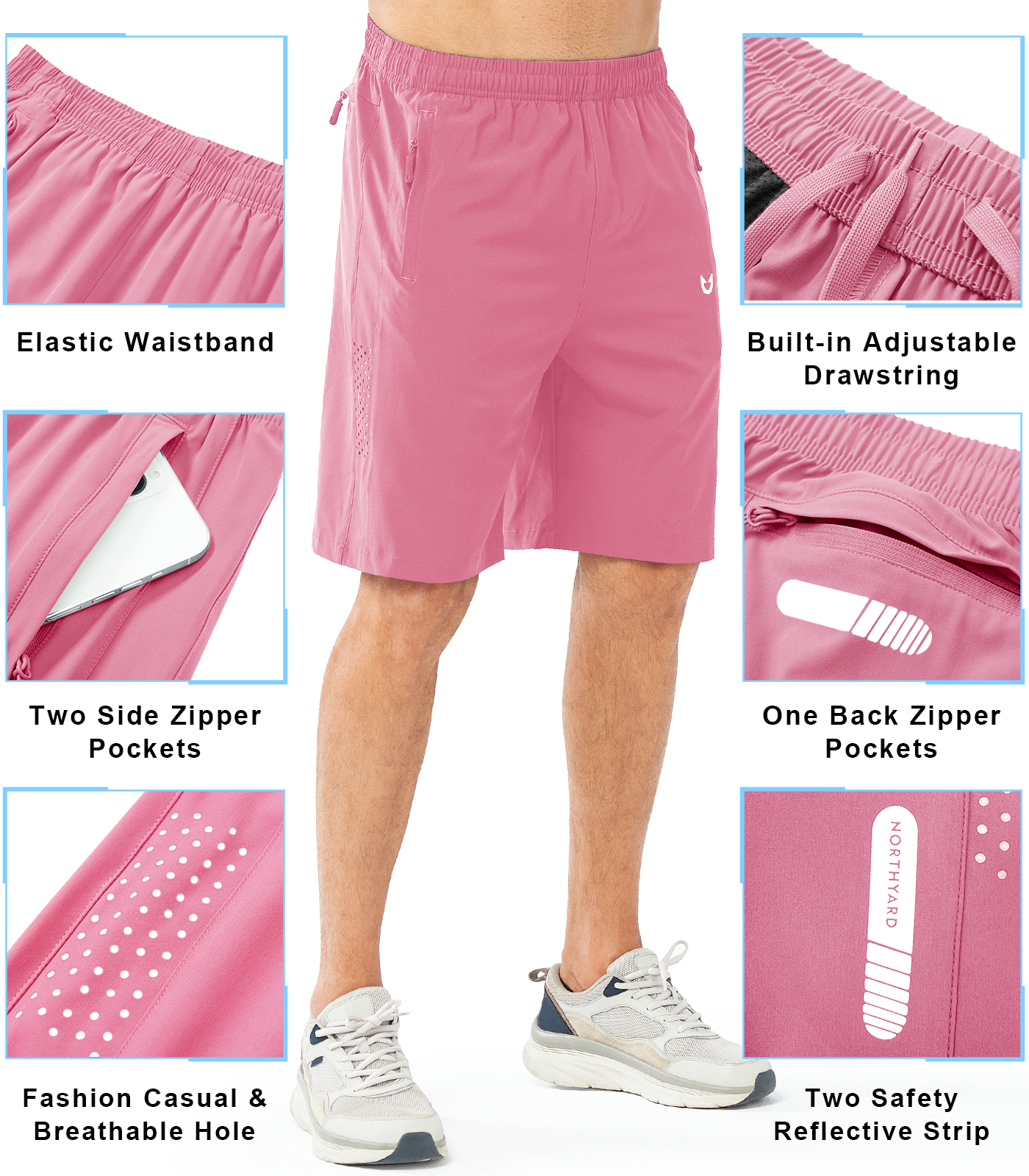 Men's Hiking 9 Inch Inseam Athletic Shorts Quick Dry Fit Gym Workout