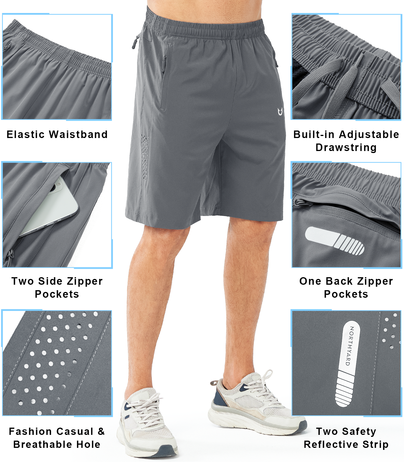 Men's Hiking 9 Inch Inseam Athletic Shorts Quick Dry Fit Gym Workout