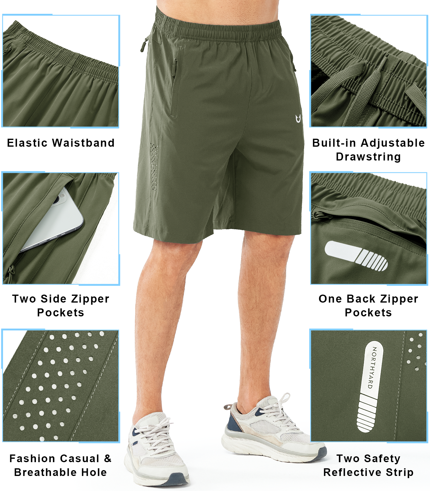 Men's Hiking 9 Inch Inseam Athletic Shorts Quick Dry Fit Gym Workout