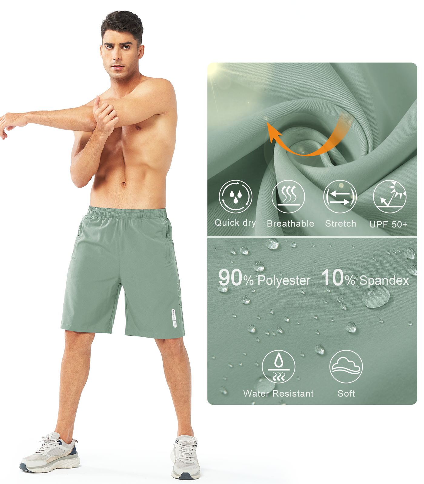 Men's Hiking 9 Inch Inseam Athletic Shorts Quick Dry Fit Gym Workout