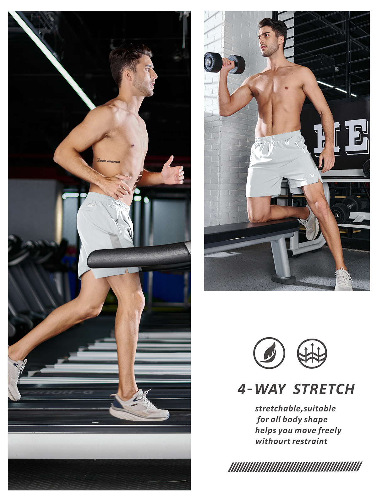 Men's Workout Running 5 inch Shorts with Pockets Quick Dry Fit Gym