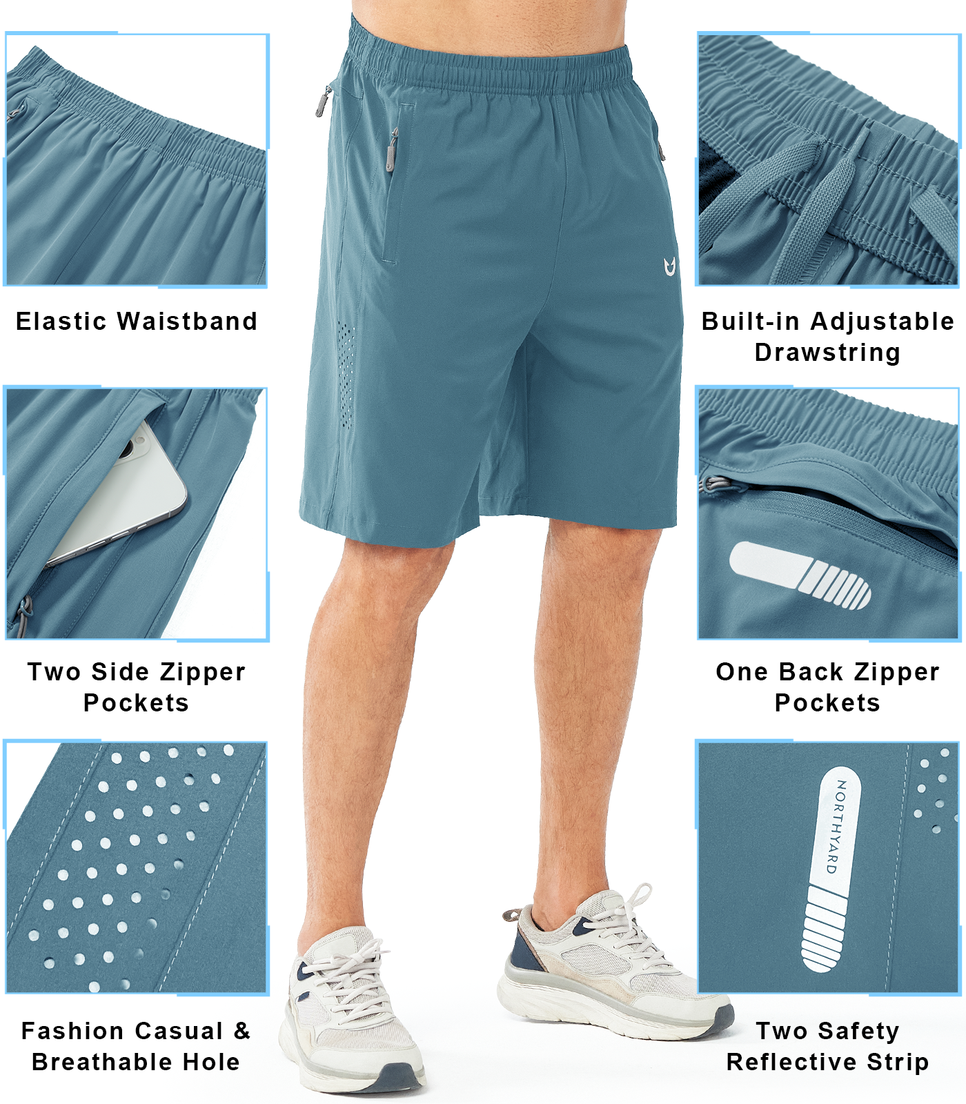 Men's Hiking 9 Inch Inseam Athletic Shorts Quick Dry Fit Gym Workout